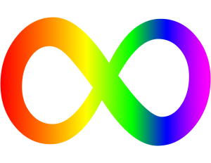 il simbolo dell'infinito con i colori dell'arcobaleno, che simboleggia la neurodivergenza