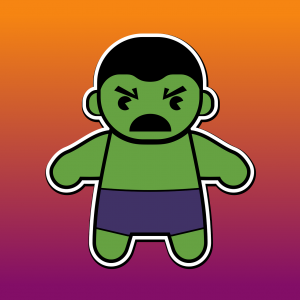 Un disegno che rappresenta un bambino verde come l'incredibile Hulk