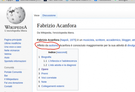lo screenshot della pagina di Wikipedia in cui compaio come "affetto· da autismo